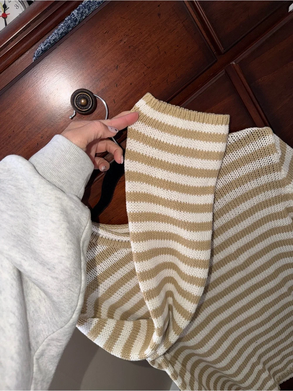 a new day Cream and Tan Striped Crewneck Sweater